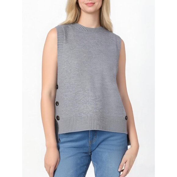Women's Sleeveless Knit Sweater Vest Casual Crew Neck Ribbed Loose Fit Top - Picture 7 of 7